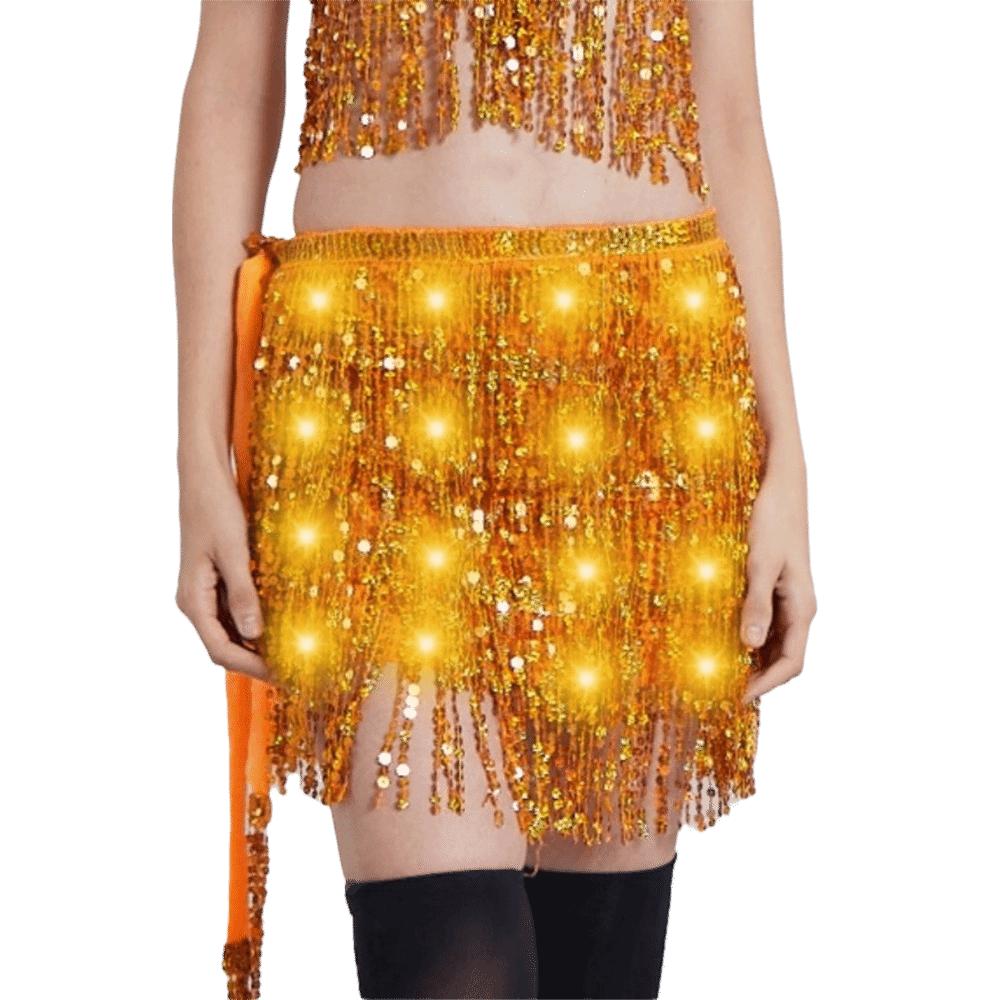 

Shiny Belly Dance Hip Scarf Belt Wrap LED Sequin Tassel Skirts Halloween Christmas помаранчевий