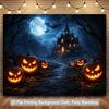 1 piece of 2D flat background fabric Halloween pumpkin lanterns and mysterious haunted house background banner.PMJ