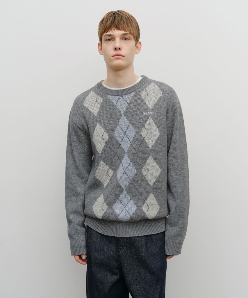 Malittepeulangsowajeobeo Argyle Jqd Knit Pullover Heather Gray