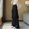 Street Fashion Sommer Cargo Hose Damen Neu Elastischer Hoher Bund Kleiner Bär Schleife Jugendliche Vitalität Lässig Locker Weitbeinige Hose