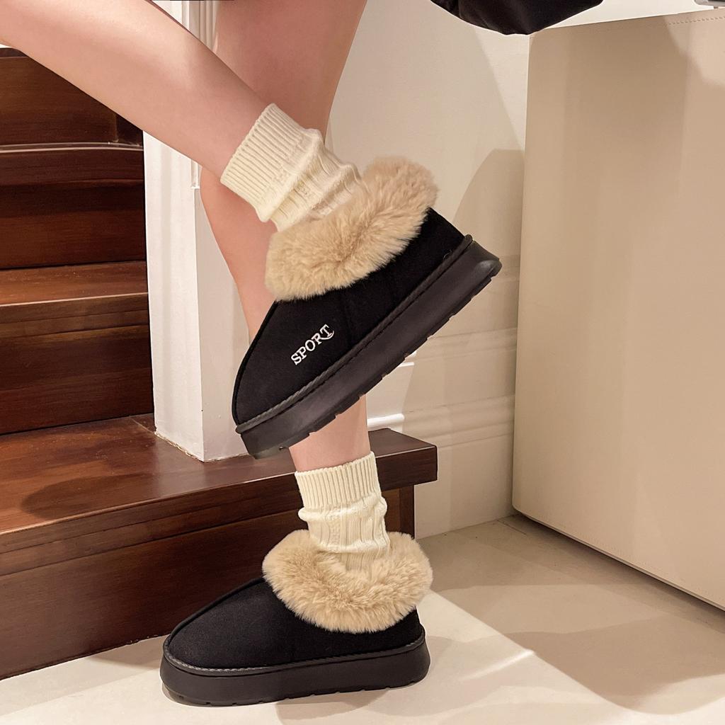 Large size new home cotton shoes winter velvet thickened warm thick sole non-slip fluffy outer wear cotton shoes snow boots