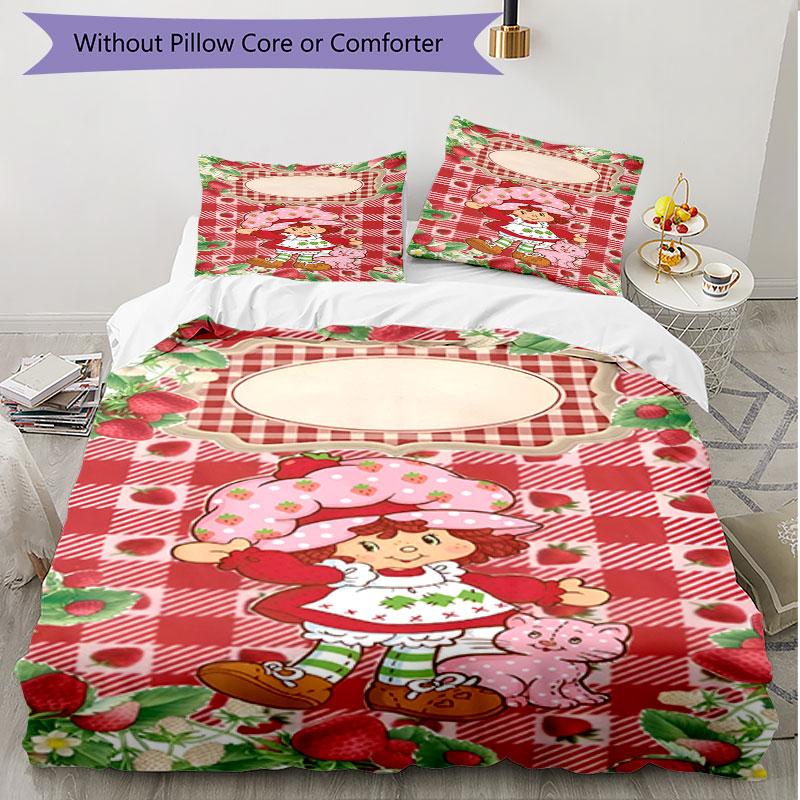 3pcs Duvet Cover Set (1*Duvet Cover + 2*Pillowcase, Without Core), Strawberry Shortcake Print Soft All‑Season Bedding Set, Home Bedroom Decor Gift