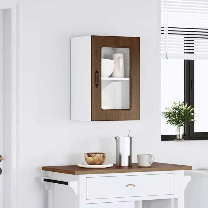 VidaXL Kitchen Wall Cabinet and Glass Door Kalmar Brown Oak, Kitchen Wall Unit, Wall Cabinets with 853534