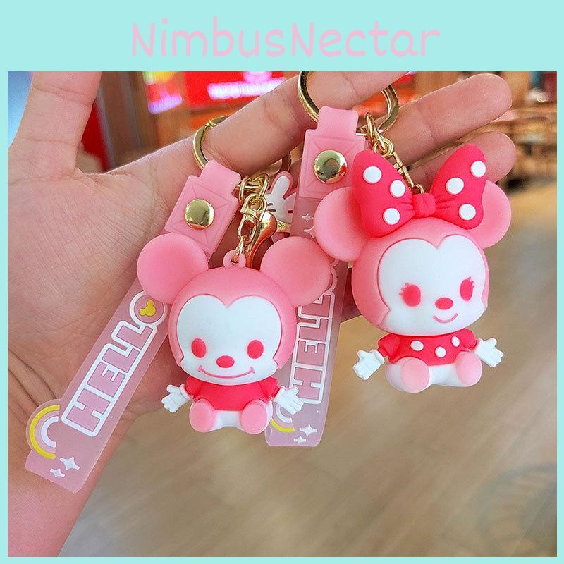Adorable Cartoon Mickey Mouse Keychain With Cute Pink Bow Silicone Accessory