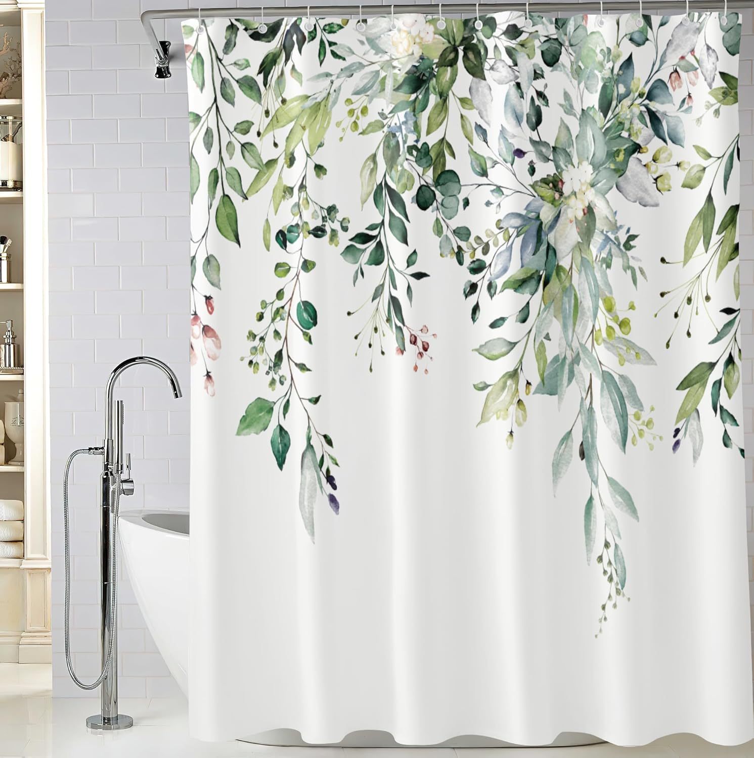 

Navy Blue And Pink Floral Shower Curtain, Waterproof Fabric Watercolor Flowers Bathroom Shower Curtain With 12 Hooks W60H190(CM)-1 Pcs