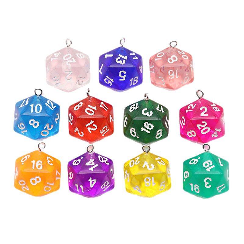 20-Sided Colored Transparent Acrylic Dice Pendant Keychain for DIY Jewelry