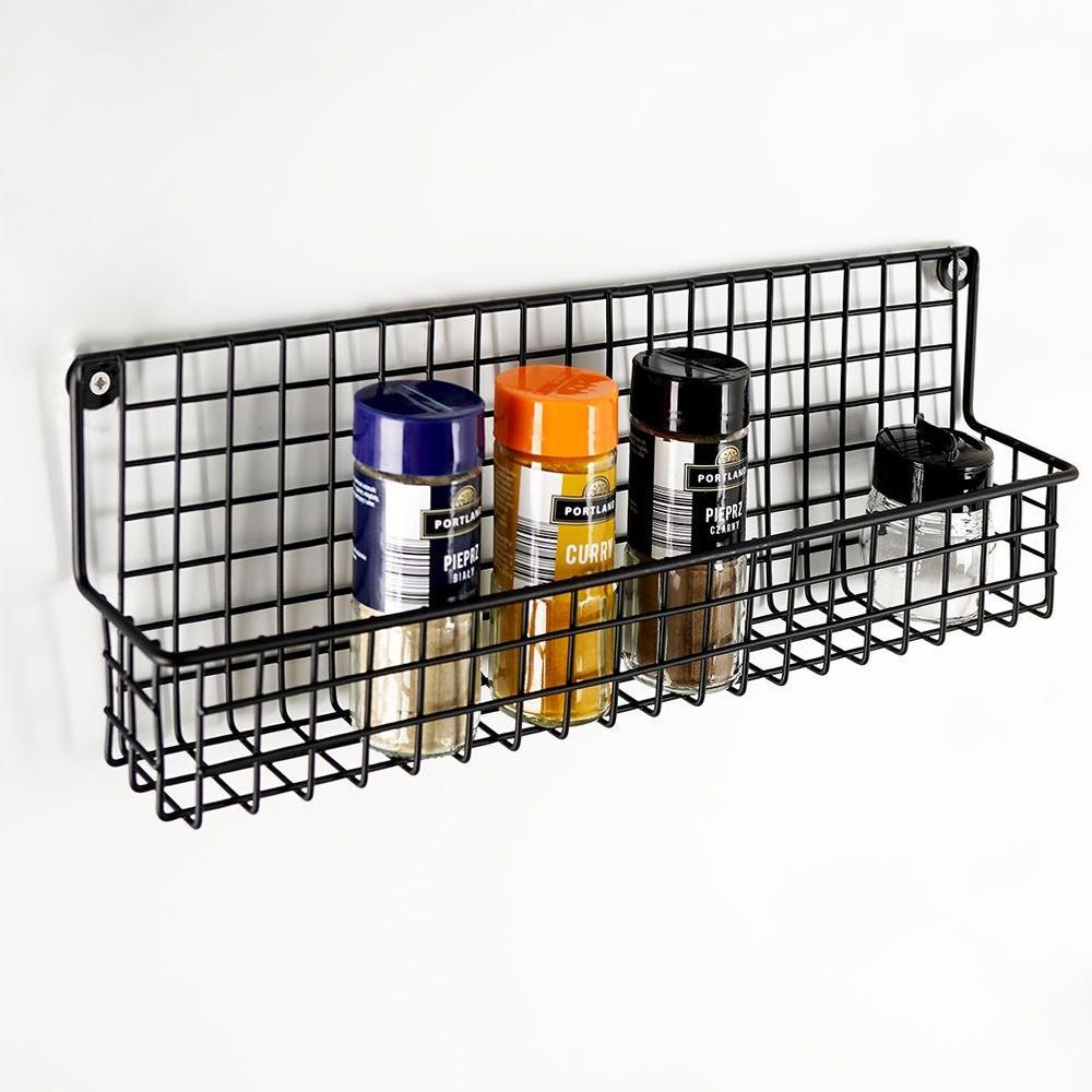 Black Metal Kitchen Bathroom Wall Shelf for Spices and Cosmetics
