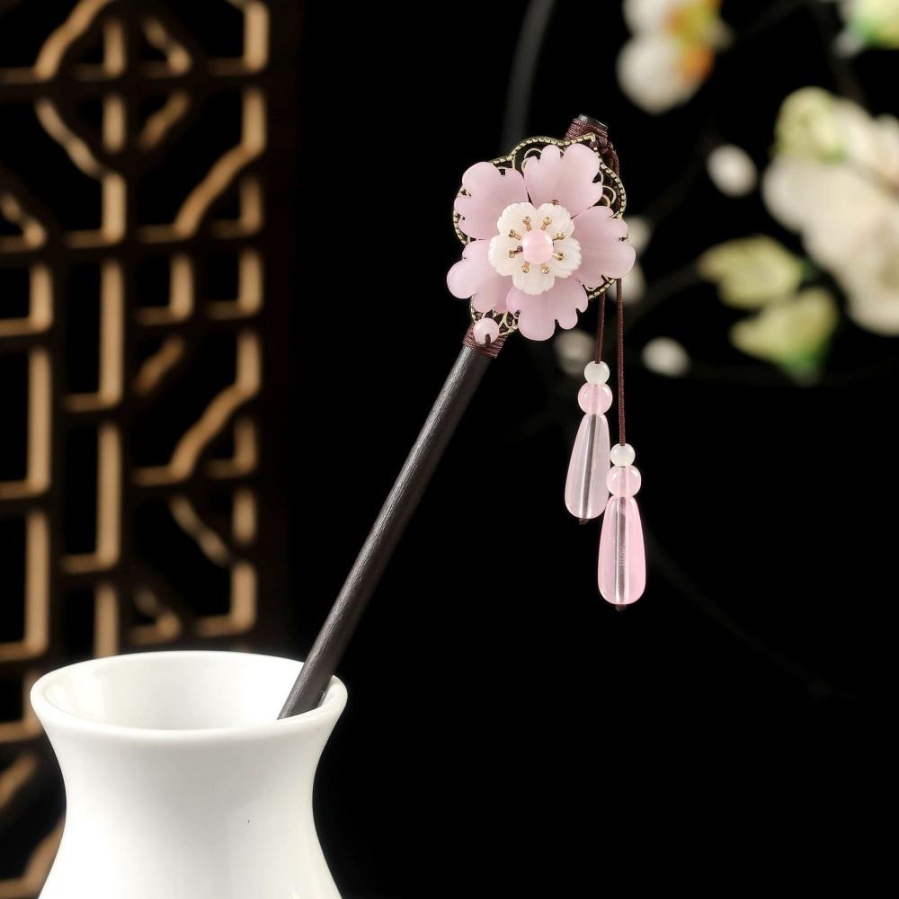 Wood Tassel Step Shaking Hairpin Chopstick Hair Stick Ancient Hair Ornament Pan Headdress Flower Hair Styling Accessories Gifts