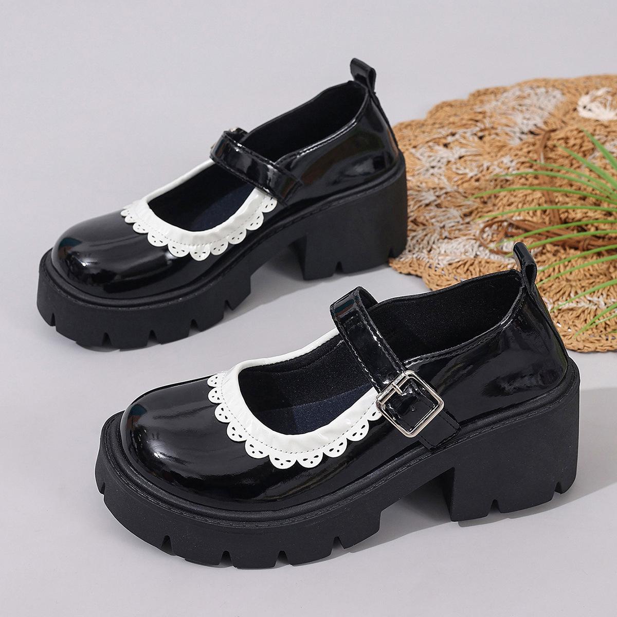 

Fashion White Ankle Buckle Platform Pumps Women Japanese Style Patent Leather Mary Jane Shoes Woman Punk Thick Heels Lolita Shoes Mujer 43 чёрный