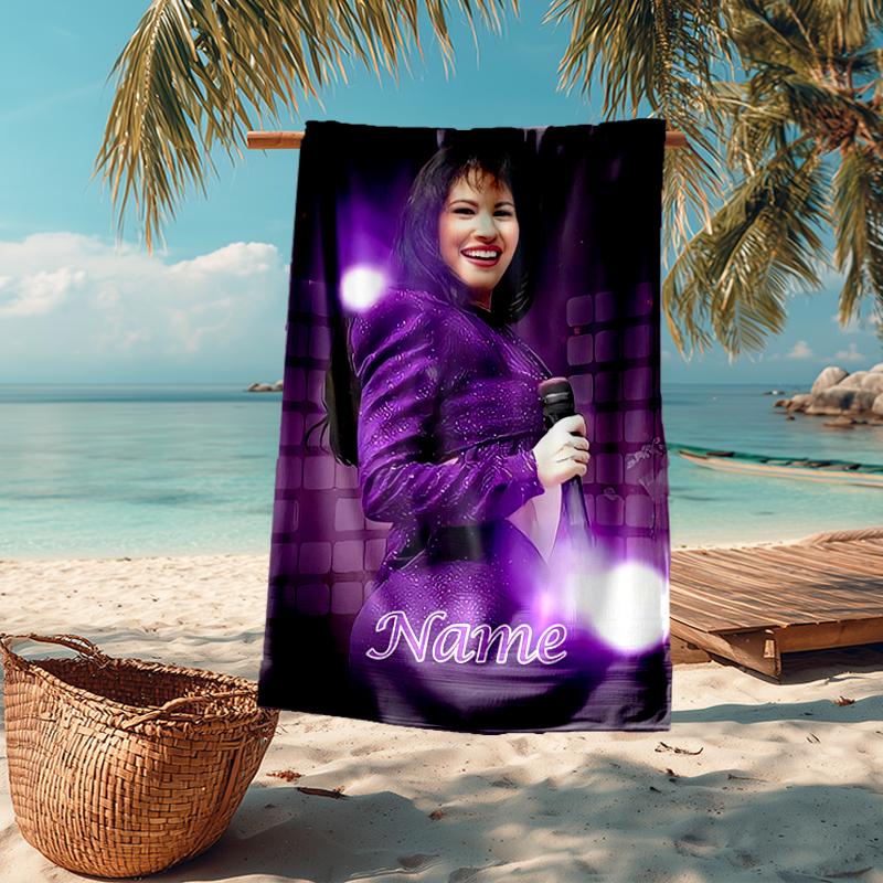 Custom Name Ultra-Soft Beach Towel with Selena Quintanilla Theme,Ideal for Pool - Camping, Diving - Perfect Travel Essential, Vibrant Beach Towel.