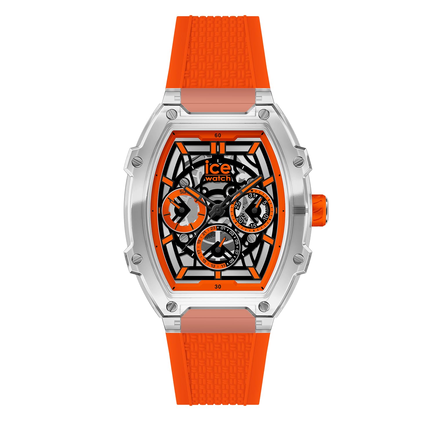 

Authorized Distributor [ICE-WATCH] Ice-Watch Men s Unisex Wristwatch 024285 ICE Boliday Clear Orange Skeleton Plastic Date Display Day of the Week