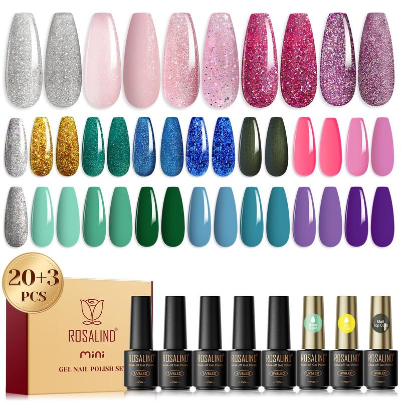 ROSALIND 23pcs Gel Nail Polish Set -Temperature Change Color Base Top Coat Soak Off Hybrid Semi Permanent Gel Varnishes Nail Art