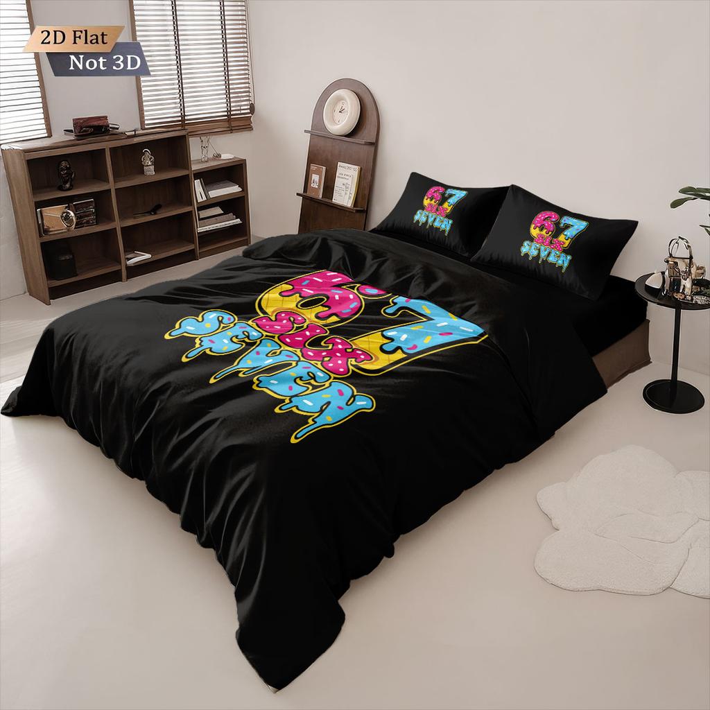 3Pcs Six Seven Black Printed Coreless Down Comforter Set Comfortable Bedroom Dormitory Bedding Decoration Machine Washable