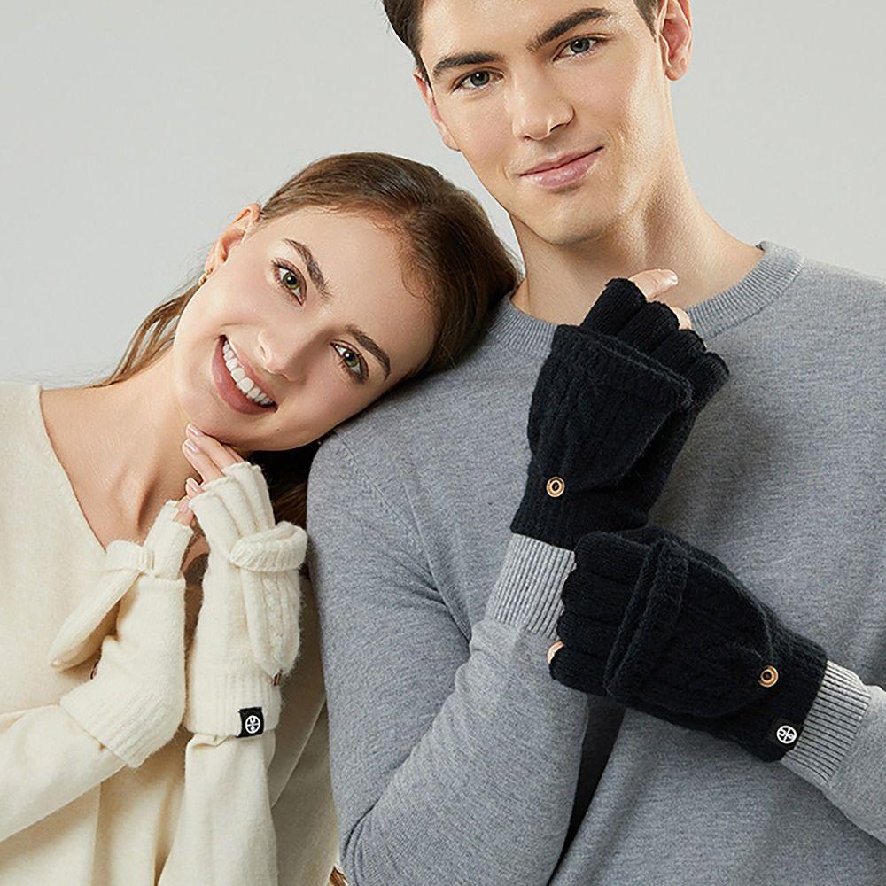 Thickening Finger Mittens Wool Knitted Touchscreen Gloves Finger Free Gloves  For Men Women Unisex