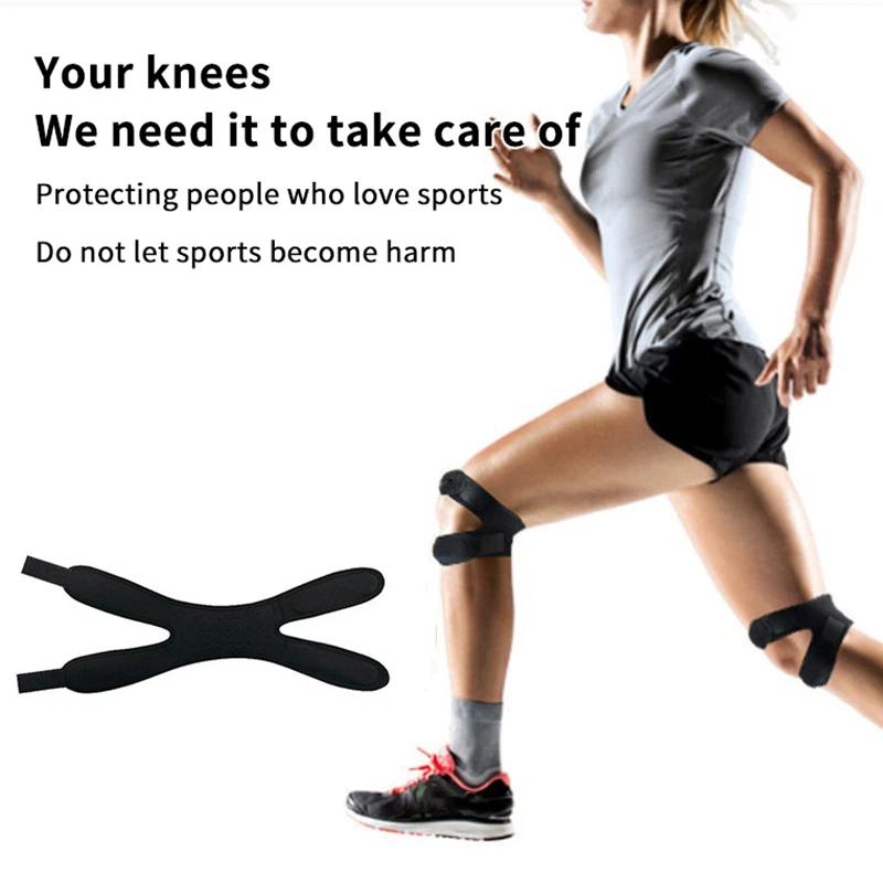 

1 Pcs Sports Kneepad Double Patellar Knee Patellar Tendon Support Strap Brace Pad Protector Open Knee Wrap Band Fitness Men one size
