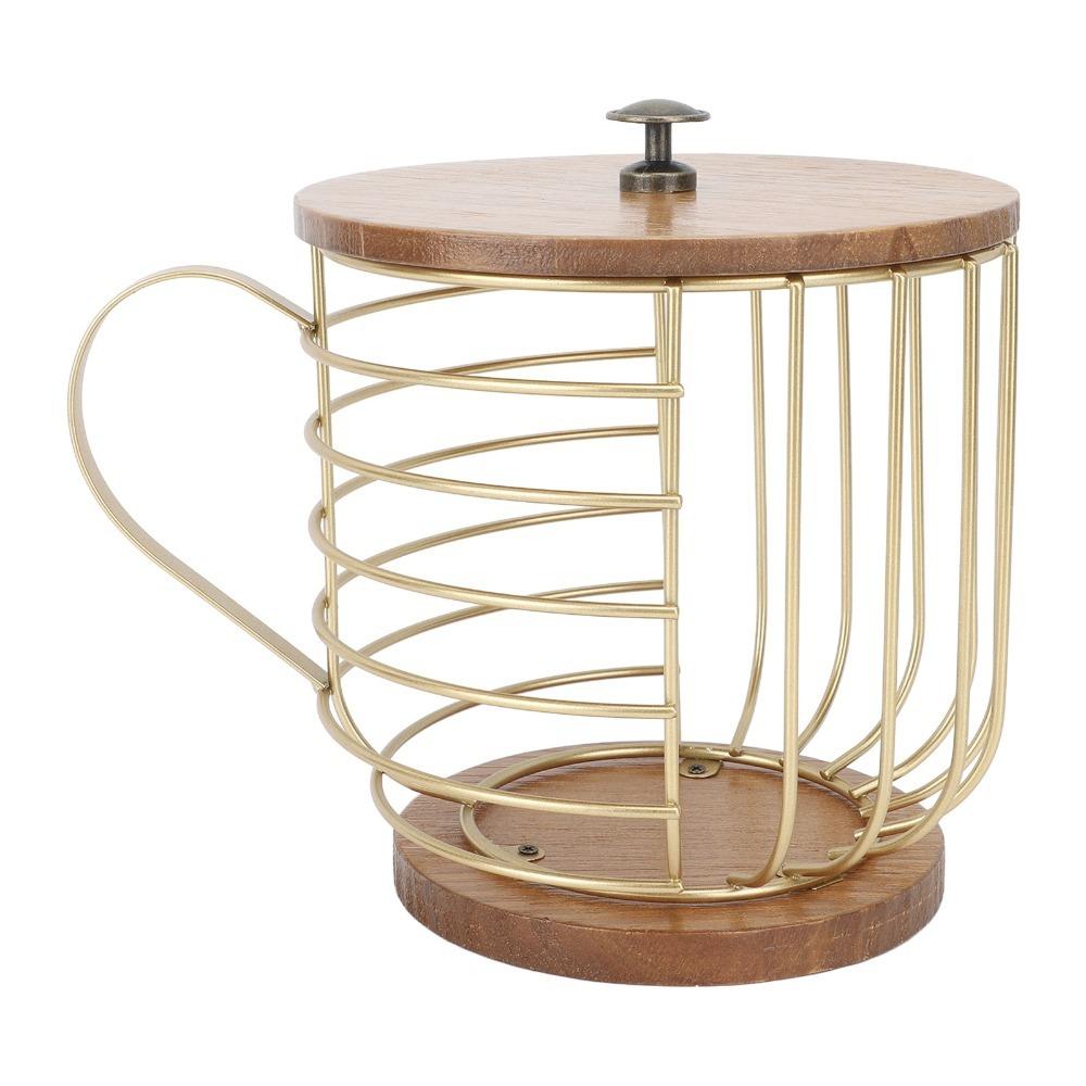 Wooden Base Coffee Pod Holder With Lid Space Saving Coffee Pods Storage Organizer Large Capacity Wire Construction