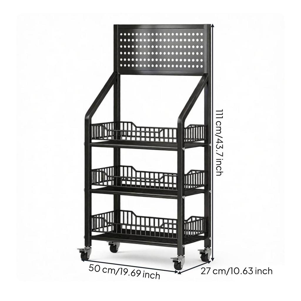 Space-Saving Rolling Cart with Hooks Freestanding Storage Sturdy