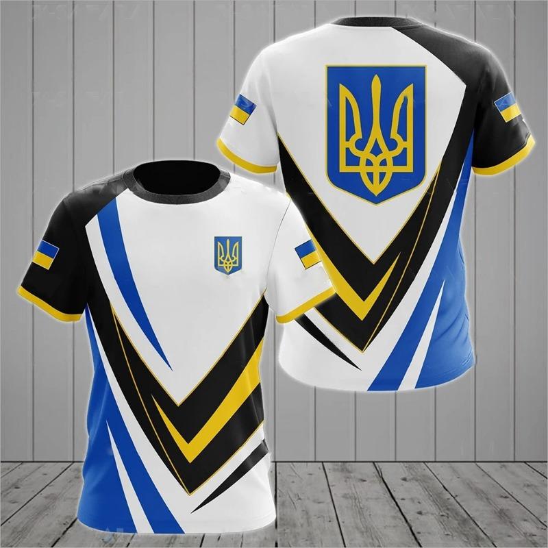Herren T-Shirt Sommer Kurzarm Ukraine National Emblem Flagge Print Mode Rundhals Pullover Shirt Herrenbekleidung