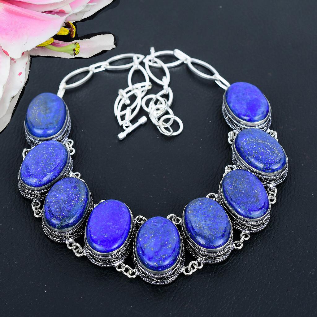 Lapis Lazuli Gemstone Handmade 925 Sterling Silver Jewelry Necklace 18" KG-1639
