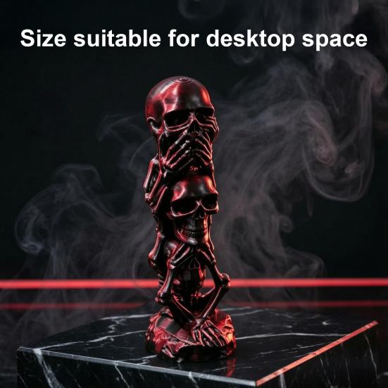 Small Desk Ornament for Men Triple Stacked Skulls Figurine, Spooky See Hear Speak No Evil Skeleton Head Skull Figurine Decor Statue, 3D Printed Gothic
