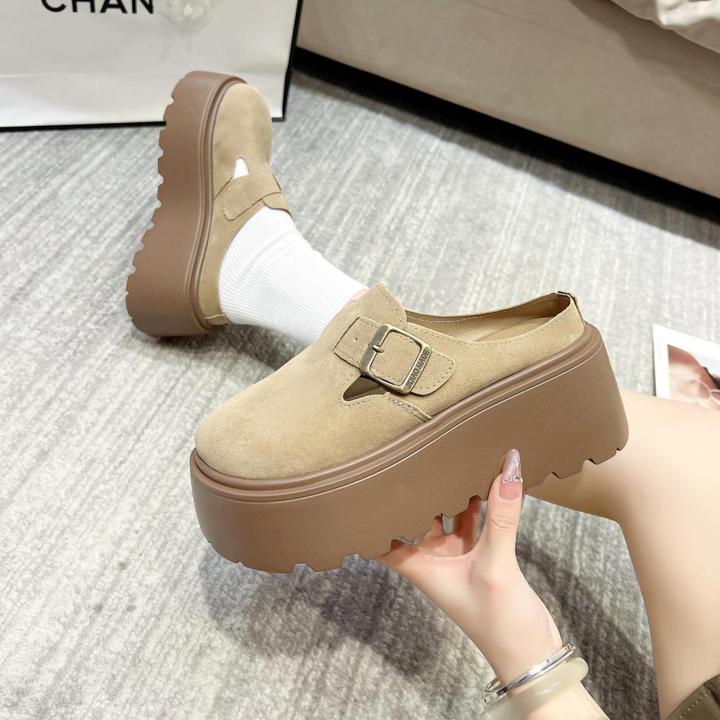 Height-increasing platform bag head half slippers women's outer wear 2025 new spring small man one-pedal Birkenmuller shoes