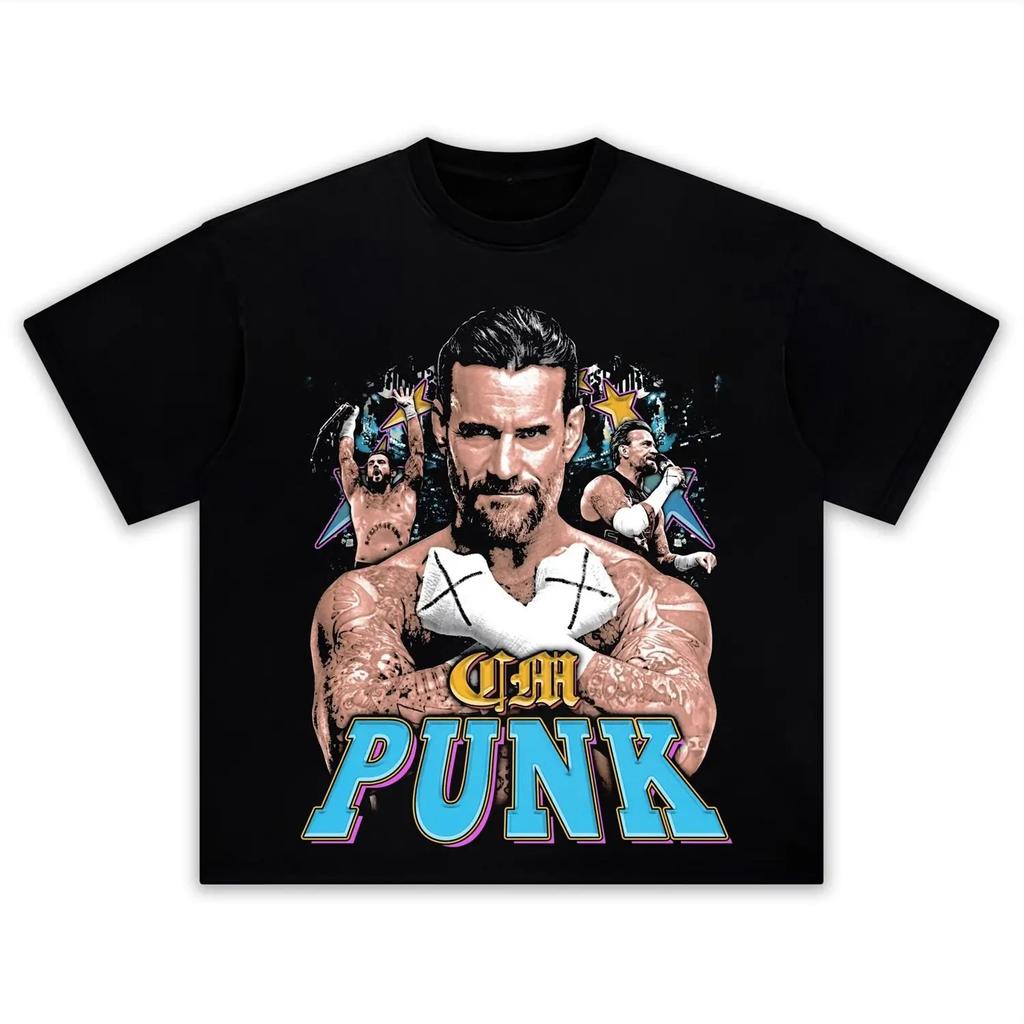 Wrestler CM Punk Vintage Style Graphics 100Cotton Tshirt Unisex 2026 Summer New Fashion Short Sleeve Unisexs Shirt Sweatshirt