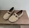 Korean Version of Retro Round Head Flat-bottomed Loafers for Women's 2025 Autumn and Winter New Suede Versatile and Thin Mary Jane Single Shoes F