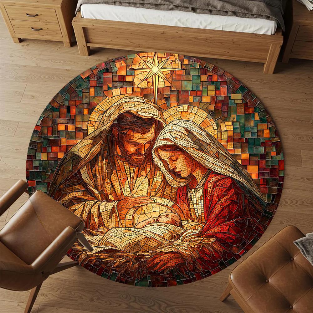 1pc Christmas Round Chair Mat Office Area Rug - Non-Slip, Floor Mat for Office, Bedroom, Ideal Home Decor Gift C0112004