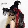 Dark Princess Style Cap Halloween Witch Hat, Gothic Wizard Costume Headpiece for Women, Spooky Velvet Cone Comic Exhibition Props Hat with Mesh Veil,