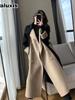 Hepburn Style Wool Coat Women's Long Sleeve Winter New Arrivals High-End Elegant Slim Fit Color Block Overcoat