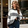 Women's Loose Fit Woven Sweater with Color Block Stripes - Casual Long Sleeve Pullover for Fall Winter