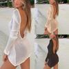 Nové letní ledové hedvábí sexy bez zad plážové šaty dovolenkové bikiny pletená halenka pro ženy