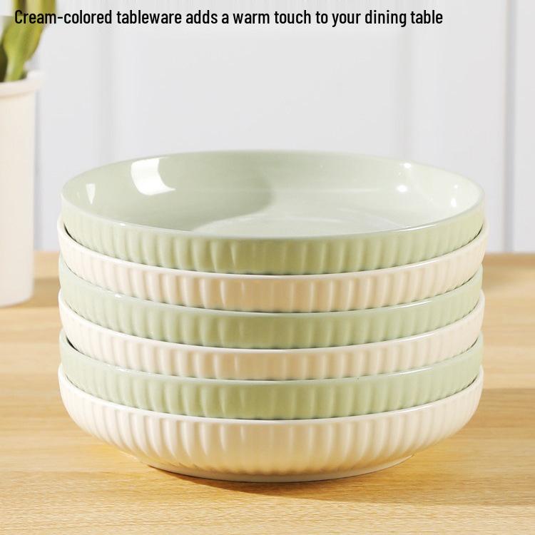 Ceramic Cream Color Block Dish Set, 4/6-Piece Deep Plate Tableware - Modern 2025 Style.