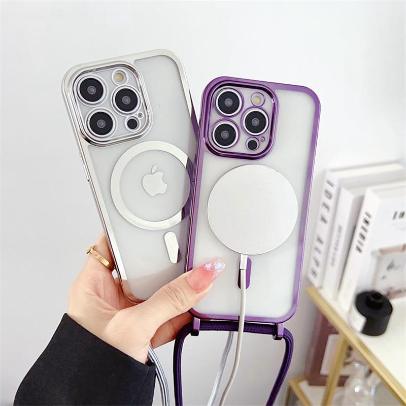 For iPhone 12 Pro Magnetic Case Crossbody Lanyard TPU Phone Cover