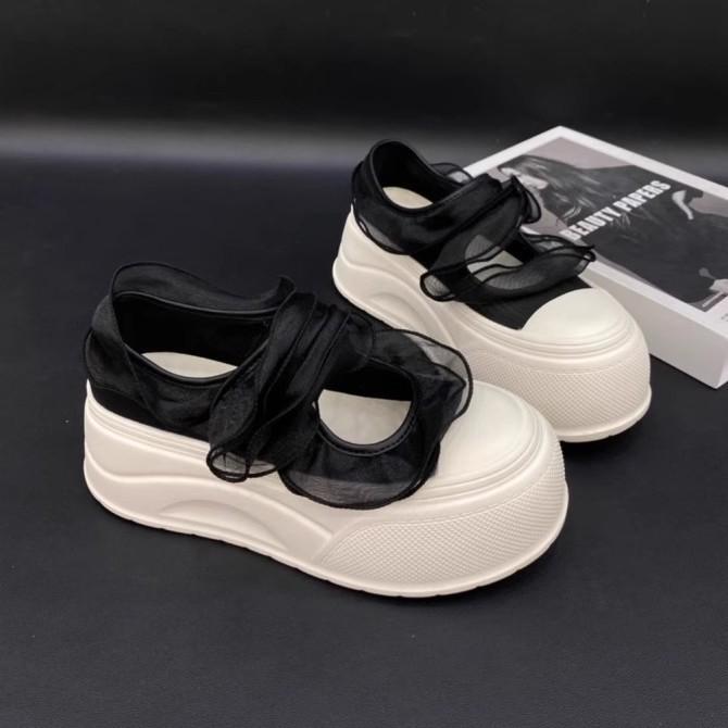 New ballet lace organza net one word Mary Jane shell head white shoes bag head Mary Jane shoes