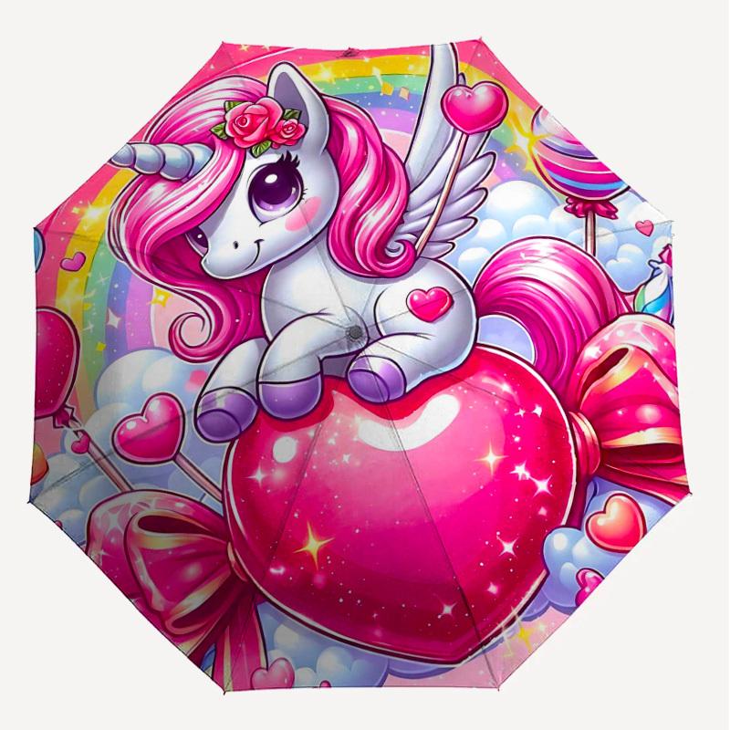 1PC Unicorn Heart Umbrella-8-Rib Reinforced Portable Folding Travel Suitable for All Seasons Outdoor Daily Use  -J0393