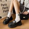 British Retro Small Leather Shoes Women's Thick-soled Shallow-mouth Single Shoes Increase the Height of Versatile College Style Loafers One-pedal 