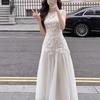 Celebrity daughter design small dress lace mesh splicing waist long dress sleeveless vest dress