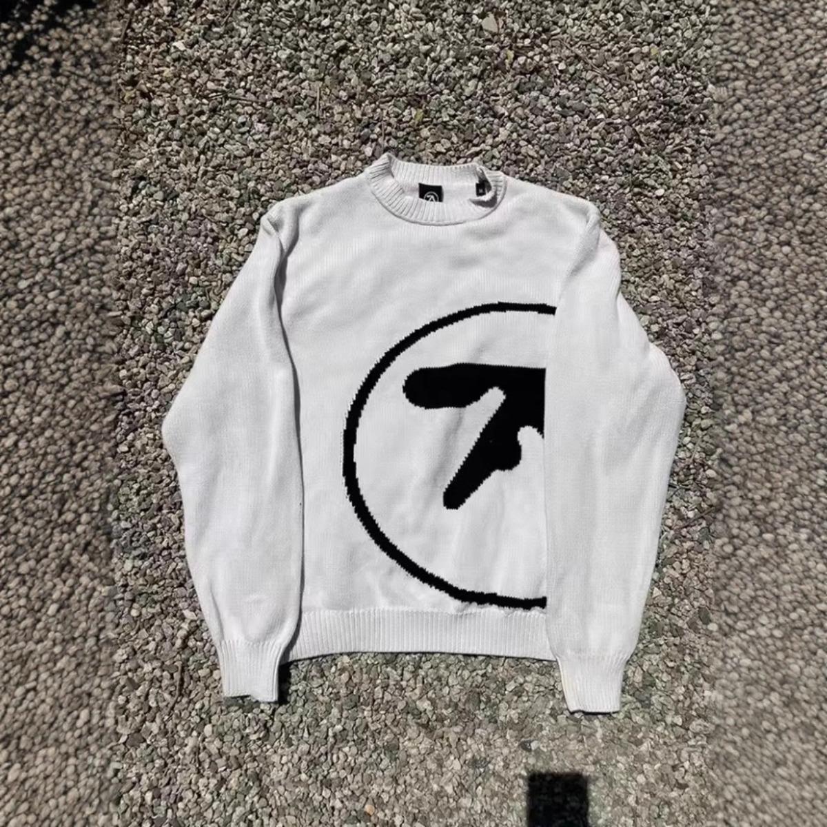 

DRIPX Men s Sweater Aphex Twin Knit Winter Oversized Vintage Long Sleeve Tops Jumper Pullover Y2k Streetwear Graphic Fashion Clothing S белый