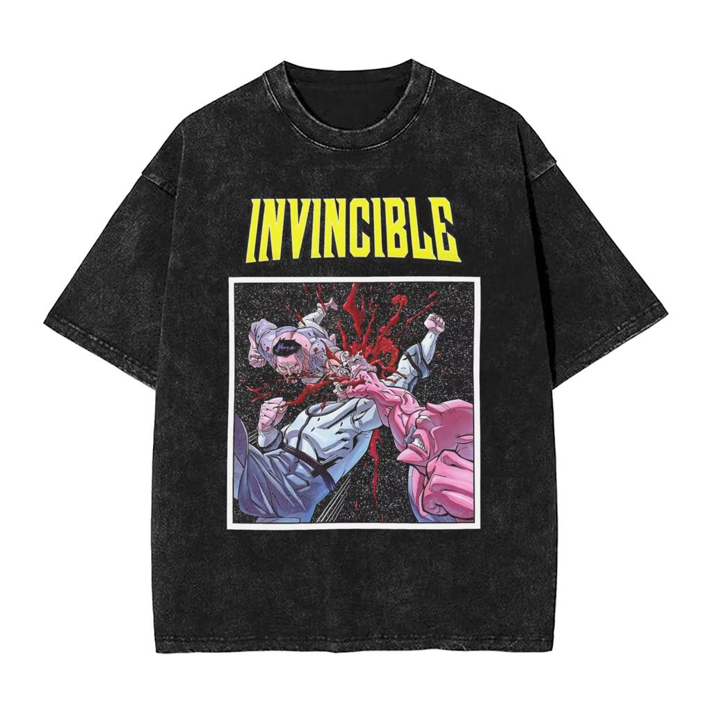 Invincible Mark Grayson T-shirt Vintage Washed Anime Superhero Graphic Unisex Oversized Crew Neck Cotton Short Sleeve Tee Tops