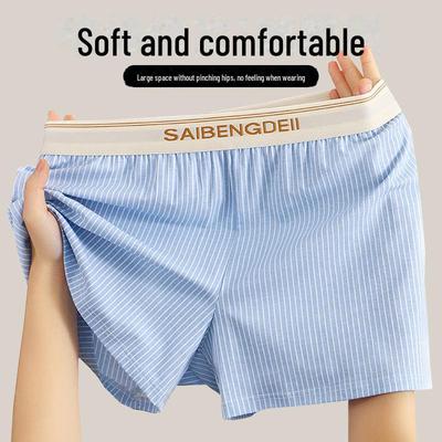 "Men's Loose-Fit Striped Cotton Boxer Shorts - Breathable, Large Size"