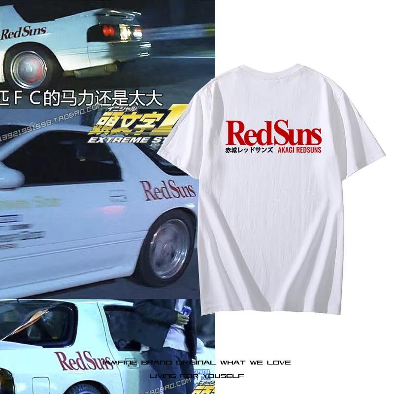 Initial D Akagi Team Shortsleeved Redsuns Pure Cotton Tshirt Japanese Jdm Modified Car Clothing For Summer Ins Y2k