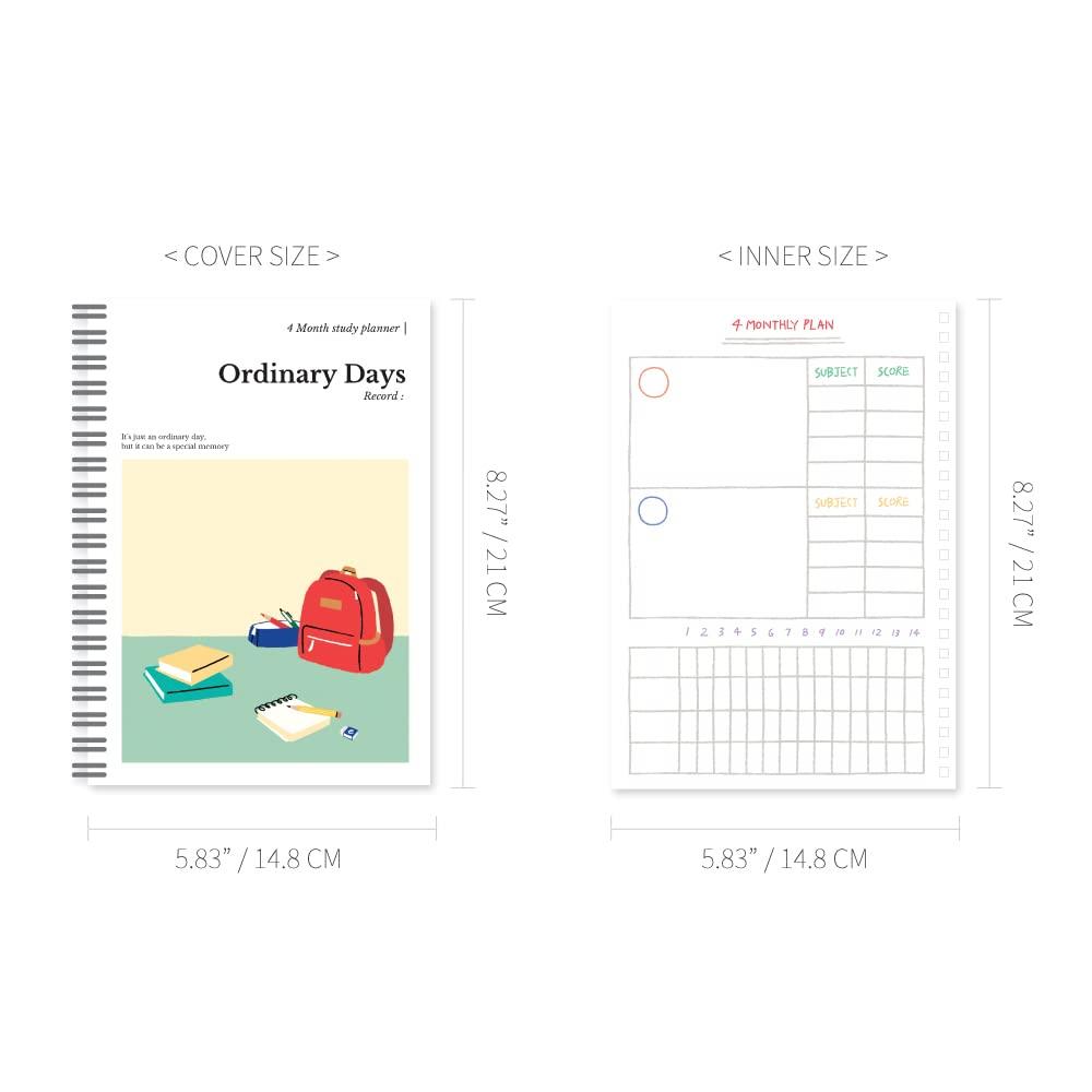 Monolike Ordinary Days 4 Month Study School Bag Ordinary days 4 Month Study Planner School bag Schedule planning perpetual study notebook Planner, -