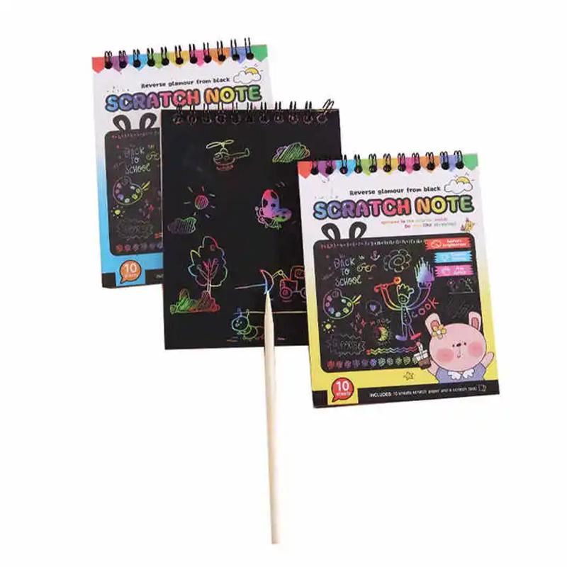 Montessori Scratch Painting Note Scratch Art Paper Diy Children Magic Rainbow Scraping Drawing Art Paper Notepad Stationery Toys