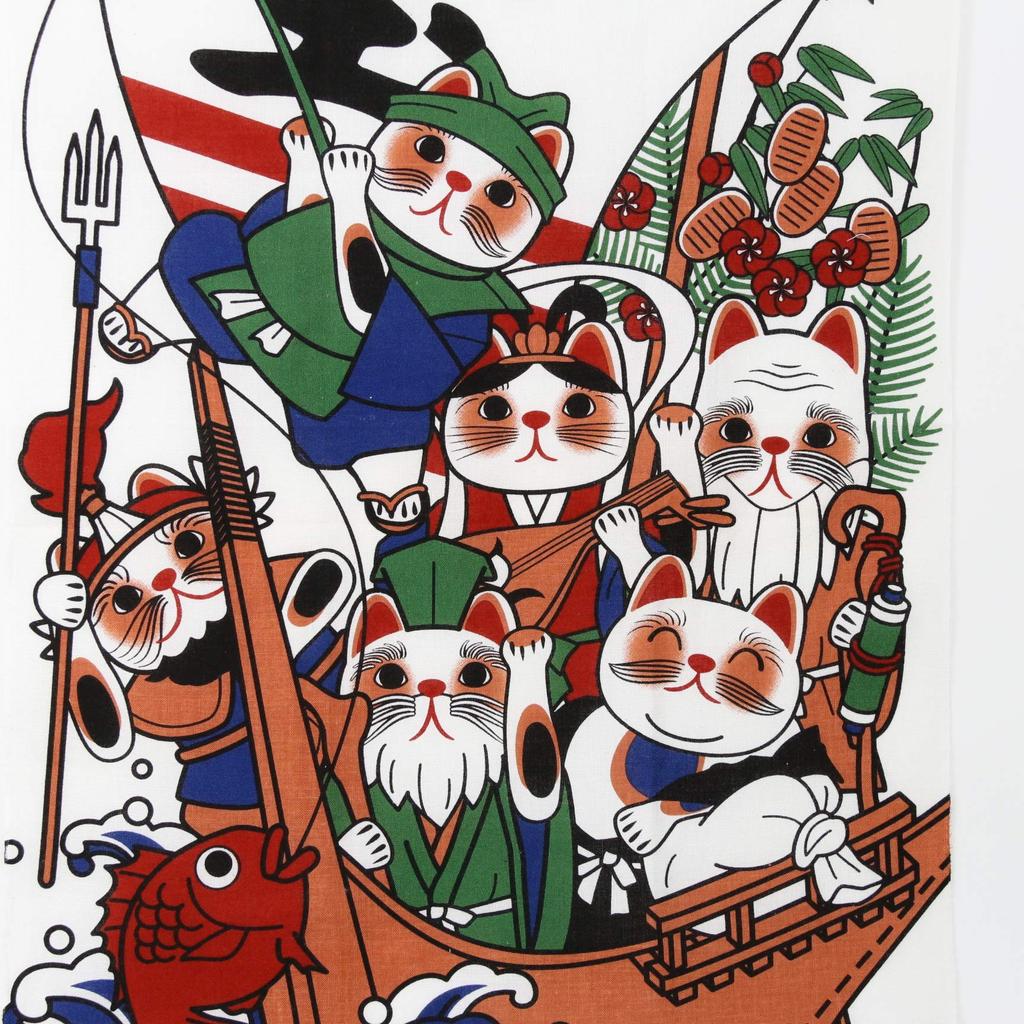 Hand Lucky Made in Length Width 34cm [Tenugui (Lucky Cat) Towel] [Seven Cats] Japan, 100% Cotton, 90cm, "T54"