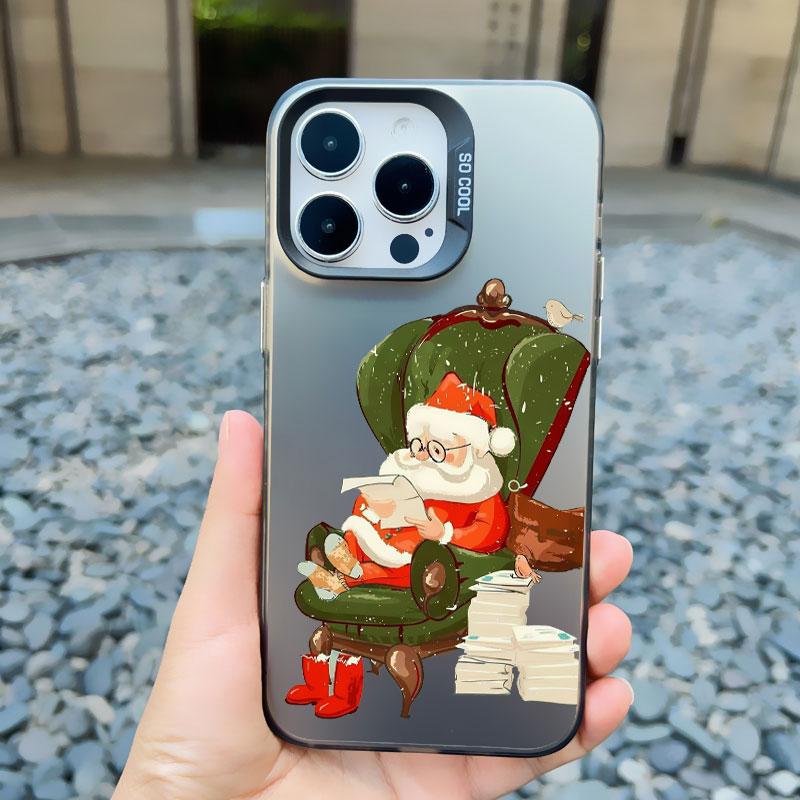 

Cute Cartoon Santa Claus Elk Snowman Christmas Tree Phone Case For iPhone 16 15 14 Pro Max Plus 13 12 11 Mini Pro Max Laser Case iphone 13Mini
