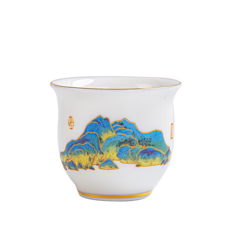 Sheep Fat Jade Ceramic Rose Tea Tasting Teacup, Personal Use Gongfu Set
