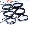Handmade Metal Letter Cross Skull Bracelets Sets Multilayer Leather Bracelet for Men Women