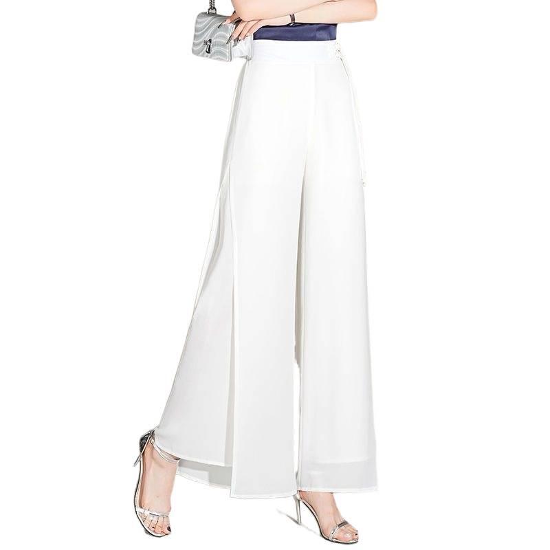Plus Size Women's Chiffon Wide-Leg Trousers - Summer Lightweight, Elastic Waist, Casual Loose Fit 2026