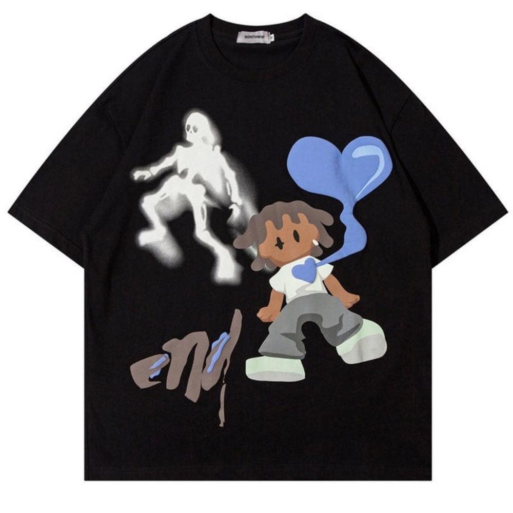 

Fashion Harajuku Style T-Shirt Men s Casual Oversized Heart and Skeleton Graphic T-Shirts Y2K Streetwear Cotton Clothings S